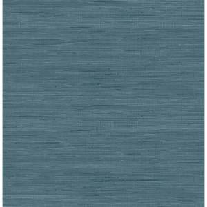 lot 4829 image: Blue Luxe Faux Grasscloth Peel and Stick Vinyl Wallpaper Roll