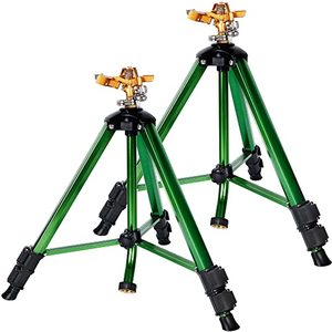 lot 4884 image: Biswing Impact Sprinkler Head on Tripod Base, Heavy Duty Lawn Sprinkler, 360 Degree Large Area Irrigation, Brass Sprinkler Nozzle & Solid Alloy Metal Extension Legs Flip Locks, 2 Pack