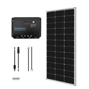 lot 4891 image: Renogy 100 Watt 12 Volt Solar Panel Starter Kit with 100W Monocrystalline Solar Panel  30A PWM Charge Controller  Adaptor Kit  Tray Cables  Mounting Z Brackets for RV Boats Trailer Off-Grid System - Retail $131.84