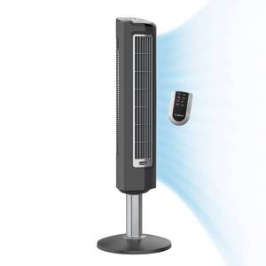 lot 4899 image: Lasko Wind Tower Oscillating Tower Fan, Remote Control, Timer, 3 Quiet Speeds, for Bedroom, Living Room and Office, 38 Gray, 2519 (Damaged Minir Dense & Cracks)