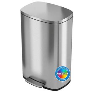 lot 4905 image: iTouchless SoftStep 13.2 Gallon Step Kitchen Trash Can with Lid and Odor Filter, Stainless Steel 50 Liter Trashcan for Home Office Bedroom Garage Living Room Bathroom Silent Lid Close Slim Wastebasket - Retail $100.32