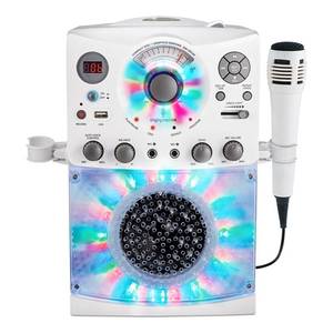 lot 5362 image: Singing Machine Portable Karaoke Machine for Adults & Kids with Wired Microphone, White - Built-In Speaker, Bluetooth with LED Disco Lights - Karaoke System with CDG Player & USB Connectivity