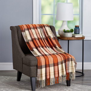 lot 5397 image: LHC 66-Throw016 Oversized Vintage Look Woven Acrylic Faux Cashmere-Feel Plaid Acrylic Throw - Spice Plaid
