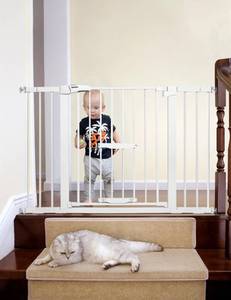 lot 5408 image: BABELIO 29.5-48 Extra Wide Baby Gate with Cat Door,Auto Close Dog Gate for Stairs & Doorways,Metal Cat Gate,PressureHardware Mounted Pet Gate,Easy Walk Thru,White
