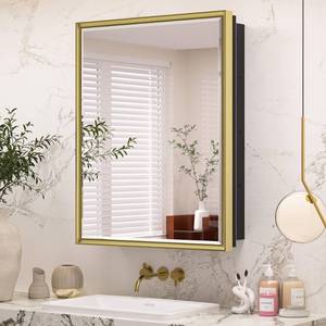 lot 5484 image: Keonjinn 24�� x 30�� Gold Bathroom Medicine Cabinets with Mirror Recessed or Surface Wall-Mounted Aluminum Alloy Metal Framed Beveled Bathroom Vanity Mirror, Single Door Farmhouse Storage Cabinet Mirror