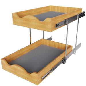 lot 5491 image: OCG Pull Out Drawers For Cabinets 14W x 21D, 2 Tier Heavy-Duty Slide out Wood Drawer Shelf, Pull Out Drawer for Cabinets, Base Cabinet Organization ��for Kitchen, Pantry, Bathroom (Small Scratches)