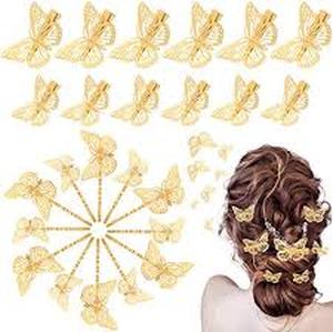 lot 1824 image: Golden Butterfly Hair Clips. 24 Pieces