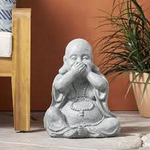 lot 2748 image: Noble House Thiago 12.25 in. Outdoor Patio Hear No Evil Monk Garden Statue