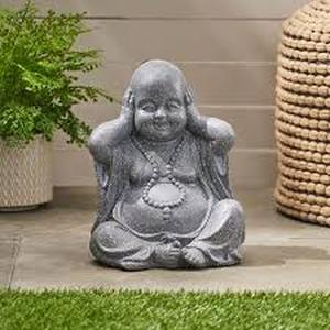 lot 5473 image: Noble Thiago 12.25 in. Outdoor Patio Speak No Evil Monk Garden Statue