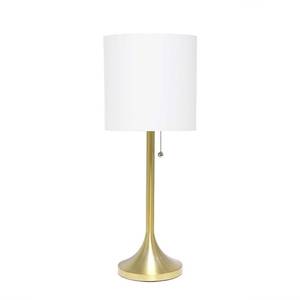 lot 1118 image: Simple Designs LT1076-GDW Tapered Fabric Drum Shade Table Lamp, Gold and White, 8 x 8 x 21