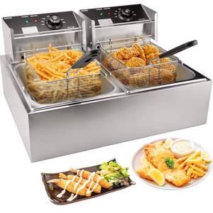 lot 2033 image: Commercial Deep Fryer with Basket, 3400W 12.7QT12L, Detachable Large Capacity Stainless Steel Countertop Electric Oil Fryer with Temperature Control for Restaurant or Home Use (Dented)