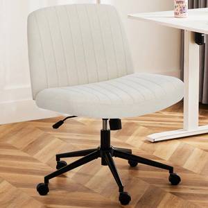 lot 2041 image: DUMOS Criss Cross Chair with Wheels, Cross Legged Office Chair Armless Wide Desk Chair with Dual-Purpose Base, Adjustable Swivel Fabric Task Vanity Home Office Desk Chair, Beige