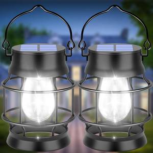 lot 2065 image: UBright Solar Outdoor Lights 2 Pack Solar Lanterns Hanging Solar Lights for Outside Metal Decorative Solar Lights Outdoor Waterproof Retro Solar Powered Outdoor Lighting for Yard Patio, Cool White