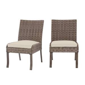 lot 2959 image: Windsor Brown Wicker Outdoor Patio Stationary Armless Dining Chair with Bare Cushion (2-Pack)