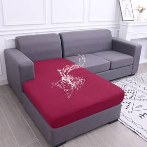 lot 2986 image: Hyha Waterproof Couch Cushion Covers, Sectional Couch Covers, L Shape Sofa Cushion Covers, Thick Jacquard Fabric, Chaise Lounge Cover with Elastic Bottom (Chaise Cover, Wine Red)
