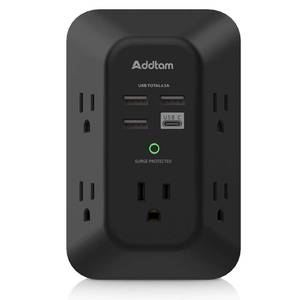 lot 2991 image: USB Wall Charger Surge Protector - Addtam 5 Outlet Extender with 4 USB Charging Ports (1 USB C), 3-Sided 1800J Power Strip Multi Plug Outlets Adapter Widely Spaced,Black
