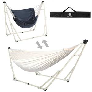 lot 4100 image: Anyoo 2 in 1 Hammock and Swinging Chair with Collapsible Steel Stand & Carrying Case,Portable & Adjustable,Easy Set Up for Outdoor,Indoor,Porch Swing,Patio,Garden,Camping Trip - Retail $100.3