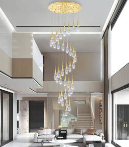 lot 4115 image: 36-Lights Modern Flush Mount Chandelier High Ceiling Light Fixtures for Living Room Entrance Flat and Sloping Ceiling Pendant Lighting with Dimmable Light Gold - Retail $890