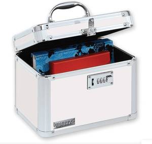 lot 1039 image: Vaultz Combination Lock Box - 7.25 x 10 x 7.75 Inch Safe Boxes for Money, Documents & Medicine - White. (Locked, Cant Open)