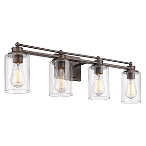 lot 1046 image: A 4-Light Bathroom Light Fixtures, HWH Farmhouse Vanity Wall Sconce in Oil-Rubbed Bronze Finish with Clear Glass Shade, 5HLT63B-4W ORB