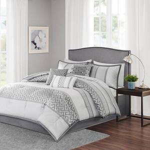 lot 1054 image: Madison Park 7pc King William Jacquard Comforter Set Gray