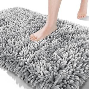 lot 1062 image: Yimobra Bathroom Rug Mat 24 x 17 Inch, Extra Soft and Absorbent Luxury Chenille Shaggy Bath Rugs Non Slip, Machine Washble Dry, Plush Floor Carpet for Tub, Shower, and Bath Room, Light Gray