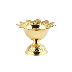 lot 1063 image: Shubhkart Brass Oil Lamp for PujaBurnerDiya for Diwali Pooja  Indian Pooja Oil Lamp, Golden Diya Lamp, 3 Devas Diya  Engraved Floral Design