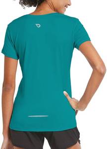 lot 1072 image: BALEAF Womens Short Sleeve Running Workout Shirts Athletic Tops Lightweight Quick Dry Training Yoga Crewneck Teal S