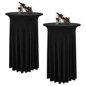 lot 1079 image: REWOMC 2 Packs Round Cocktail Table Skirt 24x 43 Spandex Stretch Cocktail Tablecloth with Wavy Drapes, Black Spandex Fitted High Top Table Covers for Wedding Bar Party Birthday Banquet Table