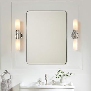 lot 1092 image: ANDY STAR 30 x40 Chrome Mirror for Bathroom, Rounded Rectangle Bathroom Mirror, Modern Metal Mirror in Premium Stainless Steel Frame, 1 Deep Set Design Hangs Horizontal Or Vertical