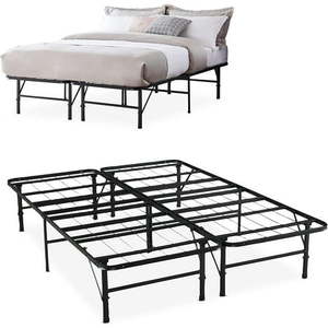 lot 1096 image: Foldable Metal Platform Bed Frame Mattress Foundation with Box Spring Replacement Black Full Black