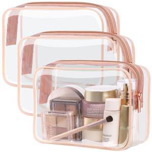 lot 4132 image: PACKISM Clear Makeup Bag - TSA Approved Toiletry Bag for Travel Size Toiletries, Travel Clear Toiletry Bag Quart Size Bag, Carry on Airport Airline Compliant Bag, Rose Pink(for age 12 or above)