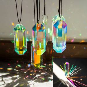 lot 4144 image: 76mm Crystal Suncatcher Colorful Hexagon Hanging Chandelier Prisms Pendant Home Garden Wedding Decoration Figurine DIY Craft,Pack of 6