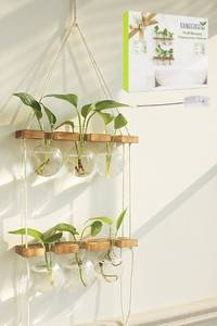 lot 4151 image: Renmxj Plant Propagation Station Wall Hanging, Plant Terrarium with 2 Tiered Wooden Stand for Hydroponics Plants, Unique Gardening Gifts for Women Mom Plant Lovers - 6 Bulb Glass Vases