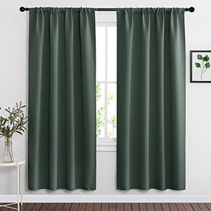 lot 4159 image: RYB HOME Living Room Curtains 72 inch Length 2 Panels Set, Thermal Insulated Privacy Window Drapes Rod Pocket Design All Lights Blocking for Bedroom Studio, W 42 x L 72 inch, Dark Green