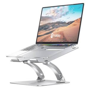 lot 4166 image: Nulaxy Adjustable Laptop Stand, Ergonomic Laptop Riser with Heat-Vent, Aluminum Laptop Stand for Desk Compatible with 10-17 Up to 22 Lbs Laptop, MacBook Air Pro, Dell XPS, HP, Silver