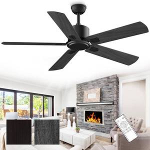 lot 4183 image: CLUGOJ Ceiling Fan with Remote, 52-inch OutdoorIndoor Black Fan No Light with Reversible DC Motor 6 Speed with Timer, 5 Blades Fan for Patio Bedroom Living Room��02 - Retail $100.37