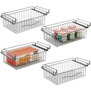 lot 4184 image: mDesign Large Metal Wire Hanging Pullout Drawer Basket - Sliding Under Shelf Storage Organizer - Attaches to Shelving - Easy Install - 4 Pack - Graphite Gray