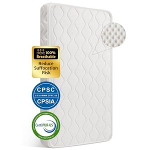 lot 4186 image: Blissful Diary 100% Breathable Crib Mattress, Waterproof Machine Washable Premium Foam Toddler Mattress for Toddler Bed, Certified Baby Crib Mattresses with Soft Full-Zip Closure Design Cover -White - Retail $100.9