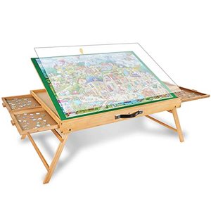 lot 4193 image: ALL4JIG 1500PCS Portable Puzzle Table with Legs, 25x34Adjustable Jigsaw Wooden Puzzle Board with 4 Drawers & Cover Birthday Gift for mom, 3-Tilting-Angle Jigsaw Puzzle Table for Adults - Retail $134.82