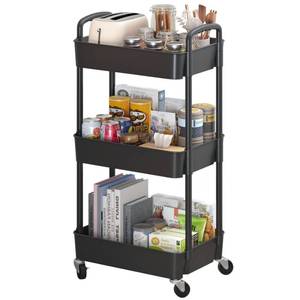 lot 4210 image: Sywhitta 3-Tier Plastic Rolling Utility Cart with Handle, Multi-Functional Storage Trolley for Office, Living Room, Kitchen, Movable Storage Organizer with Wheels, Blue
