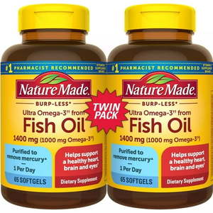 lot 4215 image: Nature Made Burp-Less Ultra Omega 3 Fish Oil 1400mg Softgels 65 Count 2 Pack