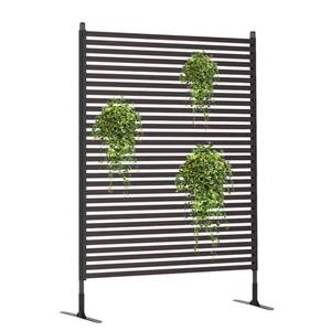lot 5581 image: YOTOWORTH Patio Privacy Fence Screen, Outdoor Metal Slatted Decorative Privacy Screen and Panels Freestanding for Patio Divider, Brown Outdoor Privacy Screen with Stand, 71 H�35.4 W