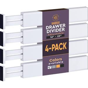 lot 5602 image: 4 Pack Drawer Dividers Bamboo 2.6 High, 16-22 Adjustable Drawer Organizers for Clothes, Expandable Dresser Separators in BedroomBathroomKitchenOffice Organization and Storage (White)