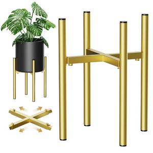 lot 5642 image: Metal Plant Stands for Indoor Plants Adjustable for 8 9 10 11 12 inches Planter Mid Century Stable Stylish Corner Plant Stand for Outdoor, Gold 1Pack, Pot not Included