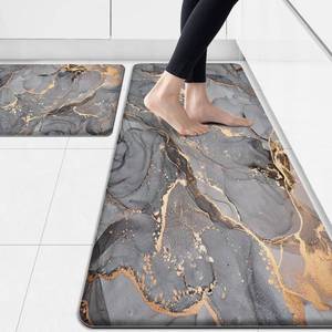 lot 5646 image: GulongYa Kitchen Mat Anti Fatigue Cushioned Set of 2 Grey Kitchen Rugs Non Slip Waterproof Kitchen Floor Mats Gold Kitchen Accessories and Decor Comfort Memory Foam Kitchen Mats for Floor Laundry Room