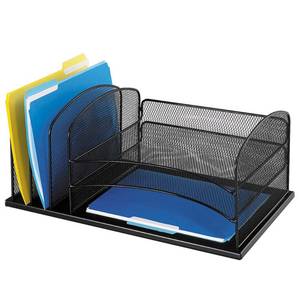 lot 5648 image: Safco, Onyx Desk Organizer with 3 Horizontal and 3 Upright Trays, Durable Steel Construction