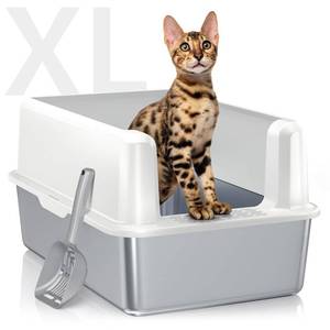 lot 5651 image: WoofiGo Stainless Steel Cat Litter Box with Lid, XL Metal Litter Box for Big Cats, Extra Large Litter Box with High Sides, Never Absorbs Odors, Non-Sticky, Easy Clean, Anti-Urine Leakage, with Scoop - Retail $127.32