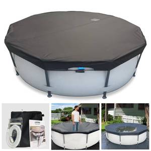 lot 5653 image: SIHAIAN 18 Ft Pool Cover with Automatic Drain Above Ground Pool Cover, Easy Installation Round Pool Cover Protector, Round Hot Tub Cover Ideal for hydrophilic and Dustproof Solar Pool Cover - Retail $88.99