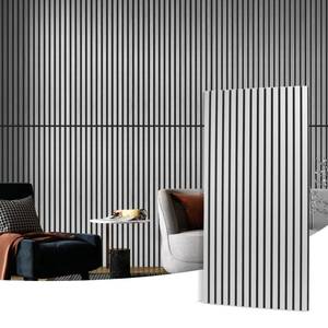 lot 5654 image: Art3d 2 Wood Slat Acoustic Panels for Wall and Ceiling - 3D Fluted Sound Absorbing Panel with Wood Finish - Brushed Silver - Retail $119.17